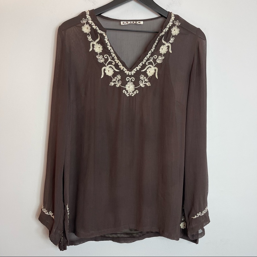 AML Brown Long Sleeve  Sheer Top